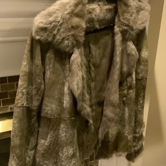 EUC Nicola Berti Olive Suede & Rabbit Fur Jacket - Picture 2 of 7